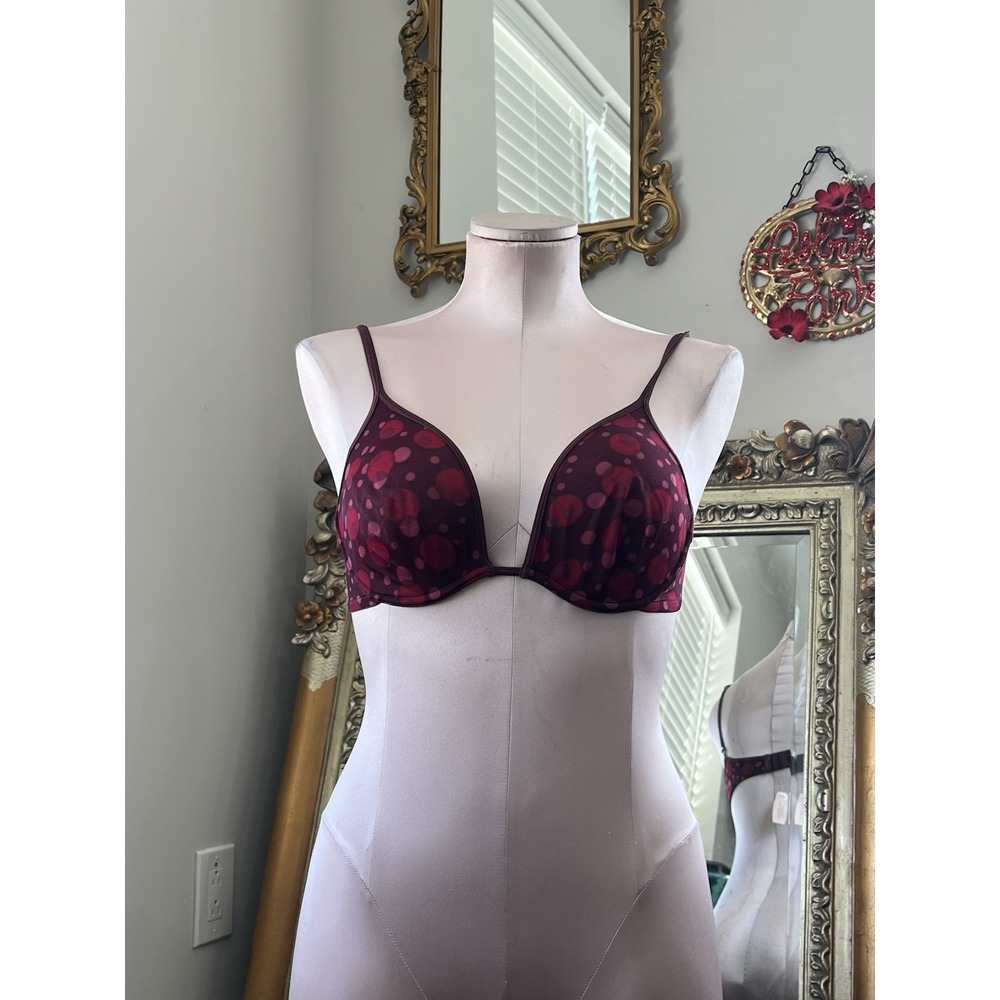 Vintage Victoria's Secret 36B Bra Burgundy Mesh Polka Dot Y2K Size 36B